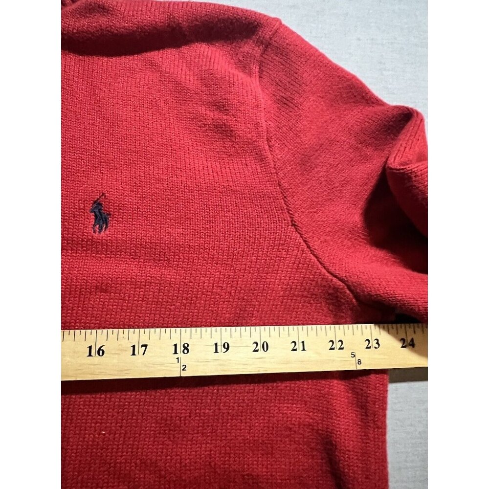 VINTAGE Polo Ralph Lauren Men‎ Sweater XL Red Logo Embroidered 1/4 Zip Mock Neck - Picture 6 of 8
